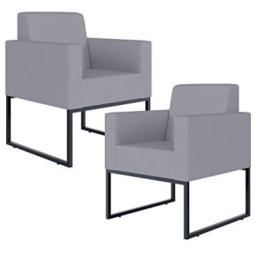 Imagem de Kit 02 Poltronas Decorativas para Sala Recepção Base Fixa De Metal Helô L02 Suede Cinza - Lyam Decor