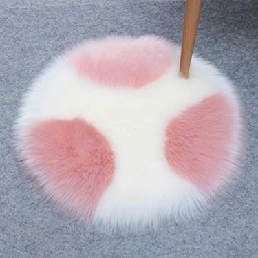 Imagem de Tapetes redondos falsos, costurados de duas cores, antiderrapante, macio, macio, laváveis, para sala de estar, quarto, banheiro, varanda, sofá infantil, almofada para pés, rosa e branco