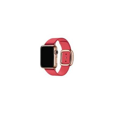 Imagem de Pulseira Couro Fecho Moderno, Compatível com Apple Watch (Vermelho/RoseGold, 42/44/45)