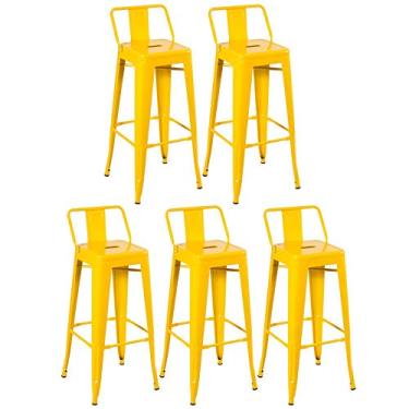 Imagem de Loft7, Kit 5 Banquetas Iron Tolix Design Industrial em Aço Carbono 76 cm Alta Com Encosto Vintage Elegante e Versátil Cozinha Bar Sala de Jantar Varanda Gourmet, Amarelo