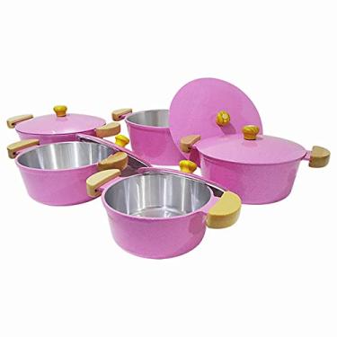 Imagem de Jogo de Panelas 5 Peças Grossas em Alumínio Fundido ou Batido - Com Tampa de Alumínio - Tamanhos 16-18-20-22-24 - Linha Lunna - Cor: Rosa