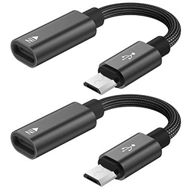 Imagem de Adaptador USB C para Micro USB, KUXIYAN (2 unidades) Tipo C fêmea para Micro USB macho carregador conector suporta carregamento e sincronização compatível com Samsung Galaxy S7 Edge S6, LG Nexus 5 4 e dispositivos micro USB - Preto