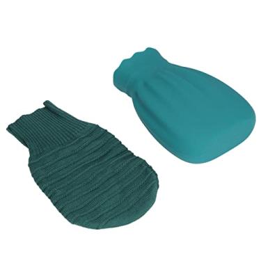 Imagem de Garrafa de água quente de silicone, bolsa de água quente anti-vazamento pequena compressa fria com capa de malha para casa para escritório (verde)