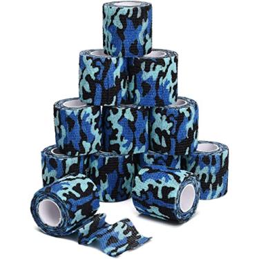 Imagem de scosao Fita de camuflagem de 5 cm e 4,5 m, camuflagem, militar, tecido não tecido, bandagem elástica, autoadesiva para acampamento, caça, lanterna, bicicleta, fotografia ao ar livre, azul