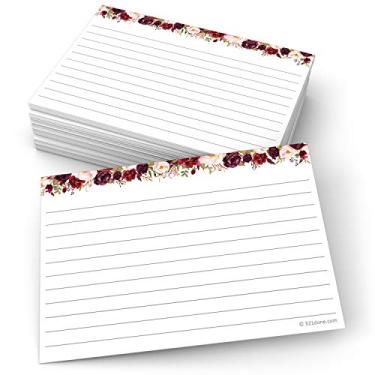 Imagem de 321Done Cartões de índice com pauta floral – Feito nos EUA – Grande 10 x 15 cm (conjunto de 50), cartões forrados com pauta dupla face, cartolina grossa e resistente, lindas flores rosas vermelhas em linhas brancas