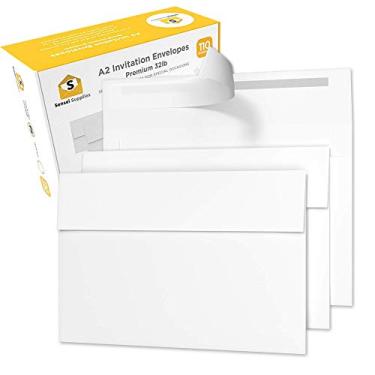 Imagem de Envelopes A2 Convite 4 3/8 x 5 3/4 – para convites de casamento, RSVP, cartões comemorativos, armazenamento de fotos, papel A4 dobrado, 5,5 x 4 inserções – W/Peel, Pressione e autovedação, Branco, 110 Pack
