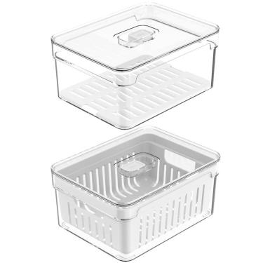 Imagem de Kit 2 Organizadores De Geladeira Com Bandeja E Cesto De Drenagem 2,2L Organizadores Clear Fresh OU
