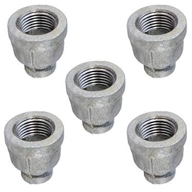 Imagem de Supply Giant GMRC0120-5 Conector de encaixe de tubo roscado de ferro maleável galvanizado com redução de acoplamento, conecta a 1,27 x 1,83 cm (pacote com 5)