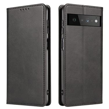 Imagem de Capa carteira para Google Pixel 6/6 Pro, Capa de couro carteira flip falsa premium com slot para cartão e função à prova de choque Capa para celular, preta, 6 6,3 polegadas