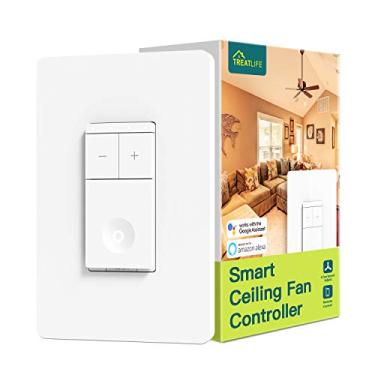 Imagem de TREATLIFE Controle de ventilador de teto inteligente, interruptor de ventilador de 4 velocidades para ventilador de teto, fio neutro necessário, dispositivos de casa inteligente que funcionam com Alexa e Google Assistant, controle remoto, agenda, sem necessidade de hub
