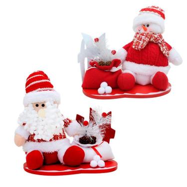 Imagem de Kit 2 Bonecos Natal Papai Noel E Boneco De Neve Enfeite Tecido