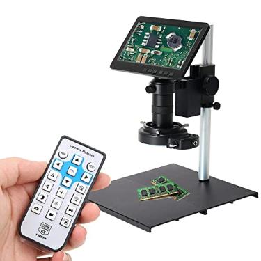 Imagem de Wemay 26mp 1080p 7 polegadas lcd vídeo microscópio com lente de montagem 150x c câmera de microscópio eletrônico com suporte de metal anéis led ajustáveis luz ferramentas de reparos profissionais