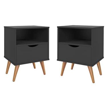 Imagem de Conjunto 2 Mesa De Cabeceira Estilo Retrô Pés Em Madeira Maciça Grécia (Preto)