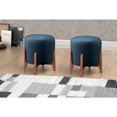 Imagem de Kit Puff Banqueta Thor Luxo Veludo Azul Marinho