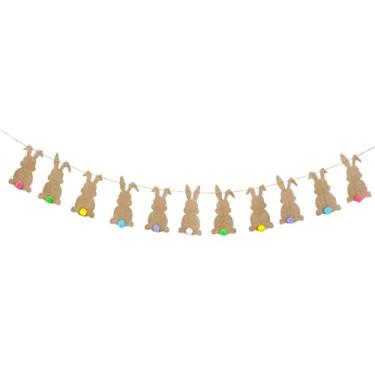 Imagem de Whaline Banner de Páscoa com cordão Fofa Banner de Burlap Coelhinho Colorido Cauda Pré-Montada Bandeja de Páscoa Guirlanda Celebração Pendurada Decoração para Casa Primavera Tema de Festa Suprimentos