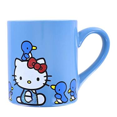 Imagem de Silver Buffalo Caneca de cerâmica Sanrio Hello Kitty Blue Sparkles | Xícara de café sem BPA para café expresso, chá | Comporta 400 ml