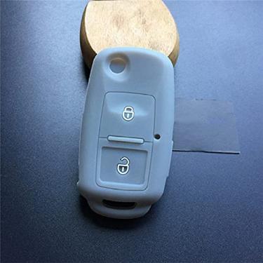 Imagem de YJADHU Proteção de capa de chave de carro de 2 botões de silicone, apto para Vw Amarok Polo Golf Mk4 Bora Jetta Altea Skoda Octavia Fabia, cinza