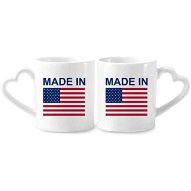 Imagem de Feito nos Estados Unidos Country Love Conjunto de canecas de porcelana de cerâmica para amantes de coração