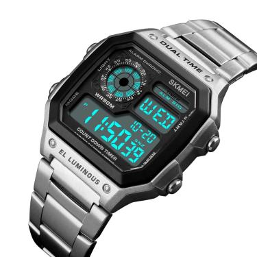 Imagem de Relógio masculino FAMKIT com alarme digital e LED, relógio de pulso militar de aço inoxidável à prova d'água