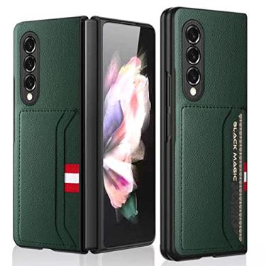 Imagem de DENSUL Capa de cartão para Samsung Galaxy Z Fold 4, capa com proteção de tela, capa de couro ultrafina à prova de choque anti-riscos anti-impressão digital, verde