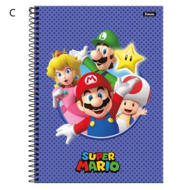 Imagem de Caderno Universitário Super Mario Bros 10 Matérias Foroni 160 Folhas