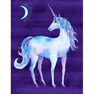 Imagem de Watercolor Unicorn at Midnight Composition Notebook: College Ruled (7.44 X 9.69) Beautiful Purple Pink Teal Blue Moon