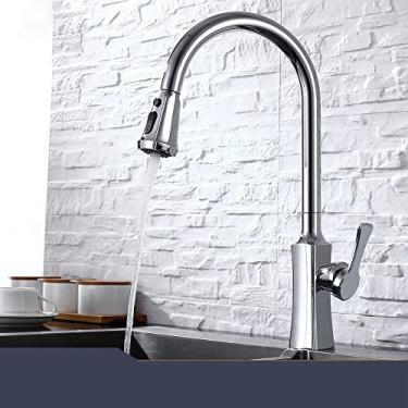Imagem de Torneiras de cozinha preta de alça única, torneira de cozinha retrátil, de orifício único, giratória, 360 graus, torneira misturadora de água, R
