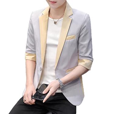 Imagem de Blazer masculino de um botão verão fino manga média terno jaqueta casual slim fit casaco leve negócios festa de casamento ao ar livre, cinza, 2GG (busto: 106 cm)