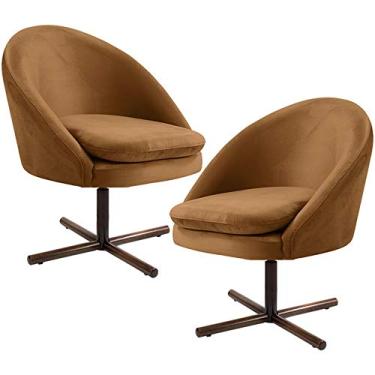 Imagem de Kit 02 Poltronas Decorativas Giratória Base X Rafa D02 Veludo Telha C-262 - Lyam Decor