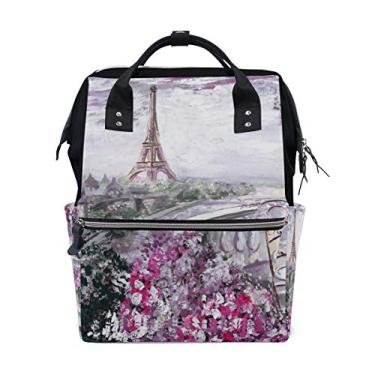 Imagem de ColourLife Mochila para fraldas de verão, café em Paris, mochila casual para fraldas multifuncionais