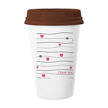 Imagem de Dia dos Namorados I Love You Line Caneca de coração rosa Copo de cerâmica Copo de cerâmica