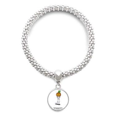 Imagem de DIYthinker Pulseira de prata com pingente de abóbora de Halloween e abóbora Horus bracelete ajustável