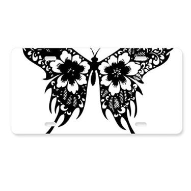Imagem de DIYthinker Borboleta em estilo chinês com asas florais, placa de licença de aço inoxidável para decoração de automóveis