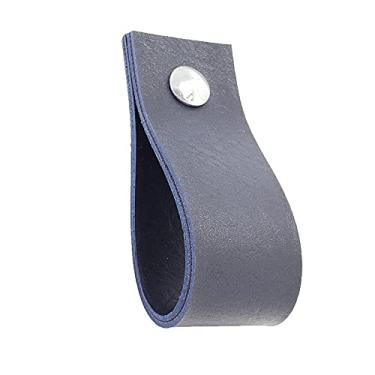 Imagem de Puxador Doko Parafuso - Textura de Couro Azul Marinho - Parafuso Cromado