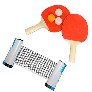Imagem de Kit Para Ping Pong Com 2 Raquetes 3 bolinhas e 1 Rede Retratil Adaptável Até 1,65M