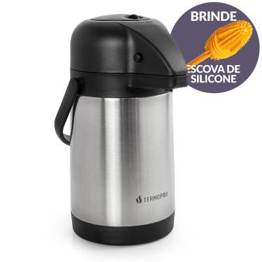 Imagem de Garrafa Térmica Aço Inox Pressão 1,9L e Escova Limpeza Termopro