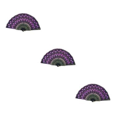 Imagem de VOSAREA 3 Pecas Ventilador De Mão Dobrável Vintage Ventiladores De Mão Para Mulheres Fãs De Dança Leque De Lantejoulas Roxo Bordado Leque Dobrável Senhorita