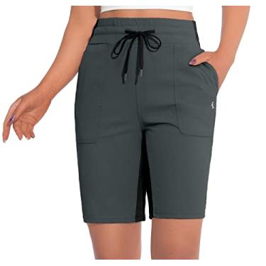 Imagem de Little Donkey Andy Short feminino de secagem rápida para caminhadas, shorts de golfe elástico, cintura elástica com cordão, preto areia, PP