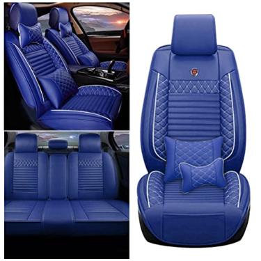 Imagem de Capas de assento de carro conjunto completo compatível com Dodge Dart 2000-2023 air bag compatível com capas interiores compatíveis, azul