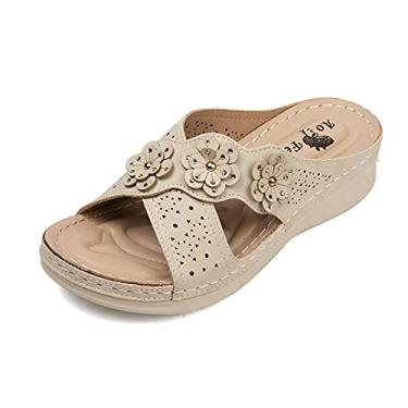 Imagem de Sandálias NICETOW para Senhoras Femininas Sandálias Cross Slide Comfort Open Toe Slip on Sapatos com Plataforma para Praia Verão Rosa, Bege, Preto