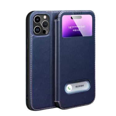 Imagem de Para iPhone XS Max Case Couro Genuíno Clear View Janela Magnética Flip Cover, Azul, Para iPhone XS Max