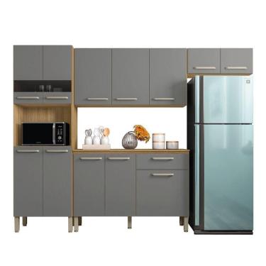 Imagem de Armário De Cozinha Completa Com Balcão 12 Portas 1 Gaveta 2,50m Versalhes Freijó/Grafite Kit`s Paraná Freijo Cinza