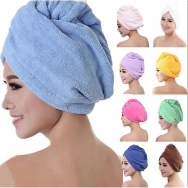 Imagem de Kit 4 Toalhas Grossa Mágica Para Cabelo Secar Rápido Touca Banho