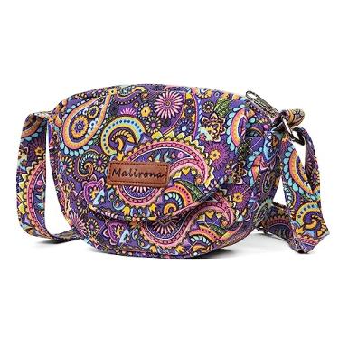Imagem de Malirona Bolsa tiracolo feminina durável pequena floral de lona carteiro bolsa carteiro com vários bolsos bolsa de viagem, Roxo - 2, Mensageiro
