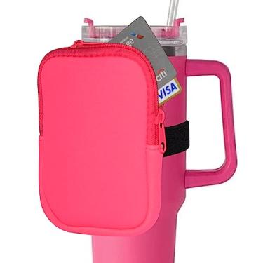 Imagem de Bolsa para garrafa de água, compatível com Stanley Quencher Adventure 1,2 l e adequada para Stanley IceFlow 590 ml, bolso portátil para carregar cartões com segurança, chaves, carteira, fone de ouvido, etc. (rosa vermelha)