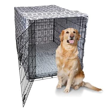 Imagem de 101mart Capa para gaiola para cães de 106 cm | Capa para canil de animais de estimação serve na maioria das caixas de arame padrão de 1 a 3 portas | Repelente de líquidos, não amassa, lavagem e secagem na máquina | Padrão de tecido elegante para decoração de casa