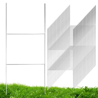 Imagem de Voittozege Pacote com 50 estacas de metal, 50 cm x 61 cm suportes de sinalização de jardim resistentes com moldura H, suportes de placa de metal para quadro de publicidade, placas de venda de imóveis,
