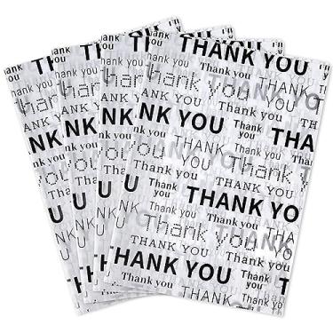 Imagem de Hi Sasara 100 folhas de papel de seda preto e branco Thank You Bulk, 35,5 x 50,8 cm, papel de lenço de agradecimento para pequenas empresas, papel de seda para embalagem para sacolas de presente,