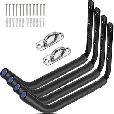 Imagem de BISEBIN Rack de armazenamento de caiaque de 3 furos, ganchos de garagem para pendurar prancha de surf, paddleboards, canoa, escada, bicicleta, cadeiras dobráveis, mangueira, snowboard e ferramentas