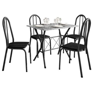 Imagem de Mesa de Jantar Bruna 100x60 cm com 4 Cadeiras 050 Preto com Granito Ocre Itabira - Artefamol